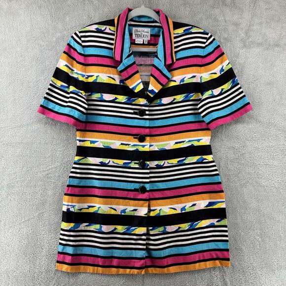 Teri Jon Jackets & Blazers - Richie Freeman For Teri Jon Blazer Women 12 Multicolor Linen Striped Rainbow Art
